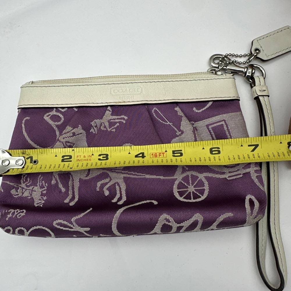VTG Y2K Coach Purple Horse Carriage Print Wristlet & Bag Canvas Leather Trim EUC - Picture 13 of 14
